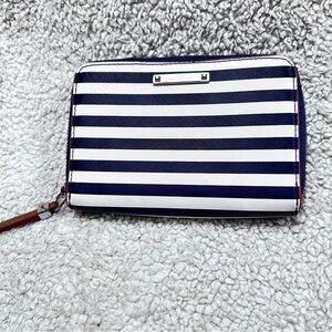 Stella & Dot , Navy & White Striped Vegan Wallet , Red Trim
